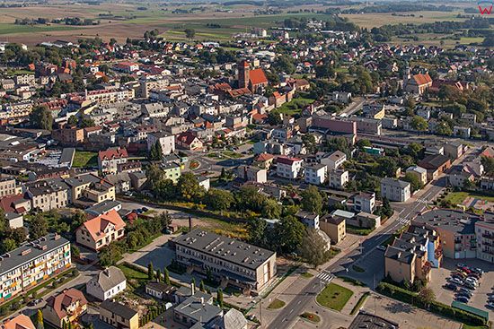 Lubawa, panorama miasta od strony SW. EU, PL, Warm-Maz. Lotnicze.